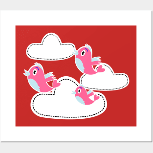 Flying bird with clouds Posters and Art